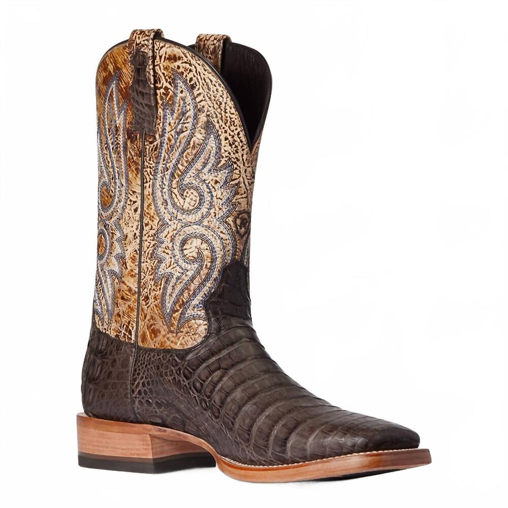 NEW ARIAT men's relentless denton caiman belly western cowboy boot in chocolate/